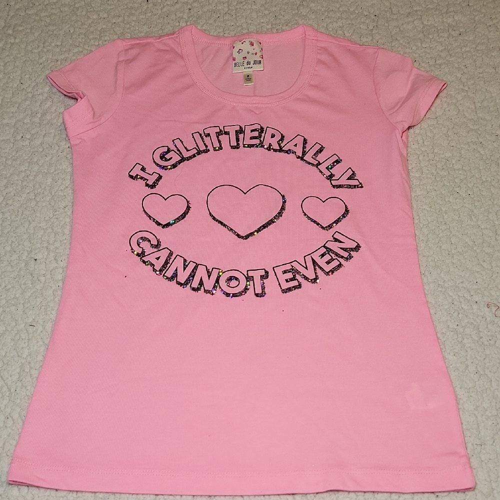 Belle Du Jour Pink Glitter Heart Tee